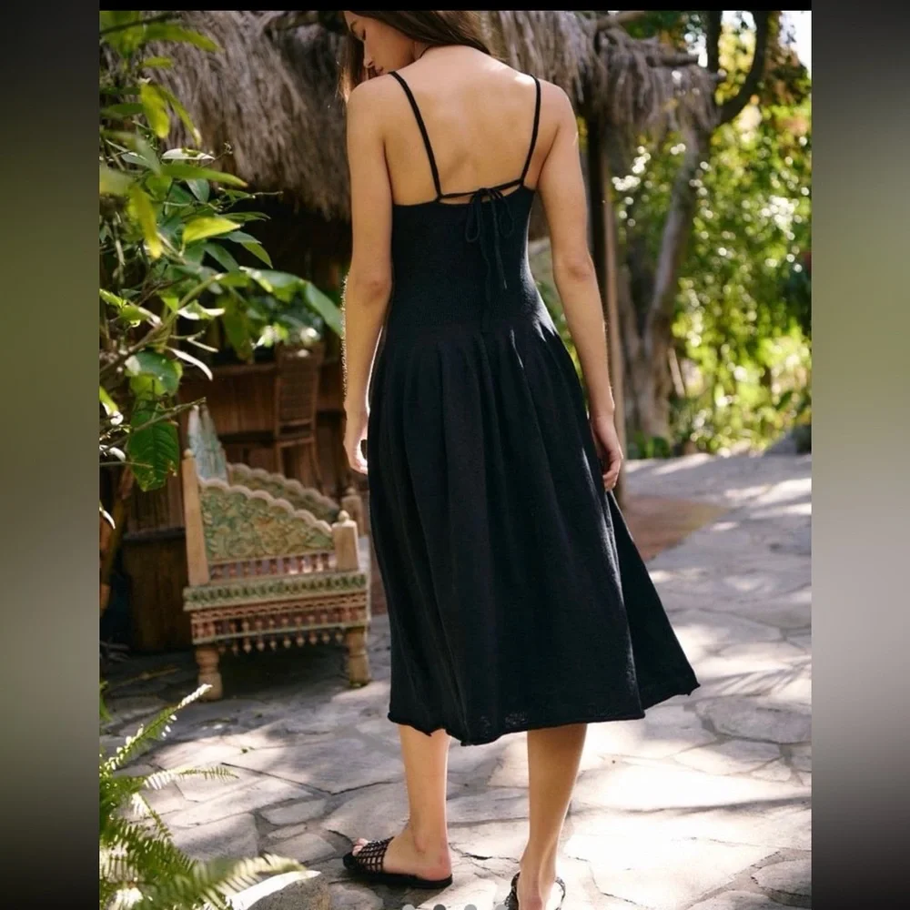 Free people Black sweater Spaghetti Strap Midi Dress size XL NWOT